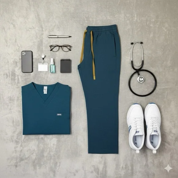 FIGS Scrub Pants Men Small Cambridge Contrast Trim Teal M23SW2039s Medical Tech - Picture 1 of 10